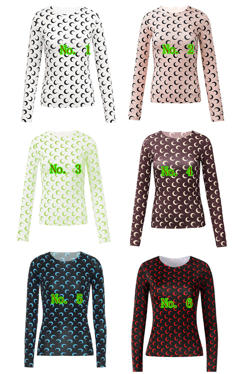 Marine Serreスタイル!月柄模様ロゴプリントムーンストレッチジャージー長袖Tシャツトップス!