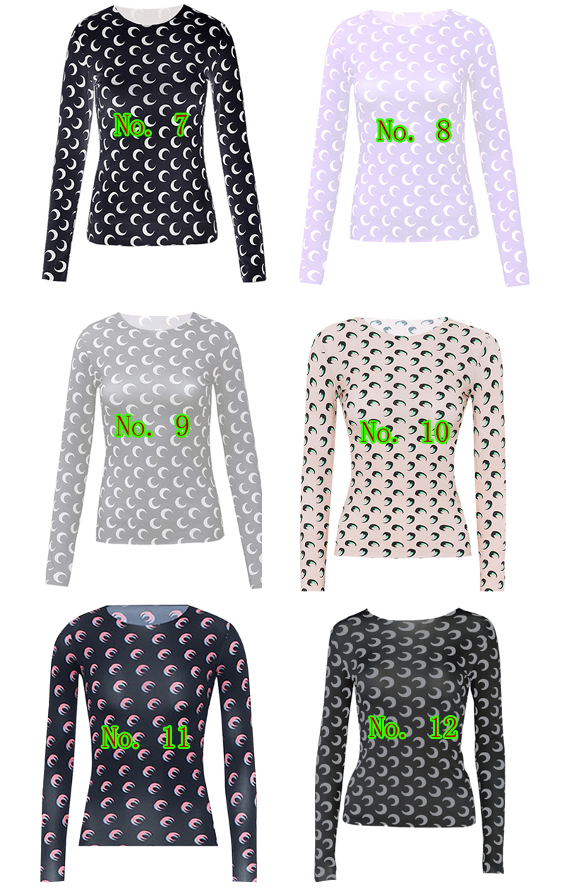 Marine Serreスタイル!月柄模様ロゴプリントムーンストレッチジャージー長袖Tシャツトップス!