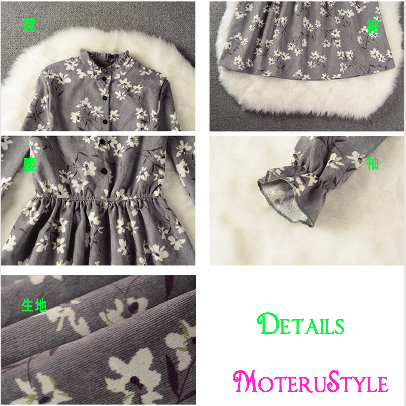 ★MoteruStyle!ロリータスタイルも!冬春の花柄プリントロングスリーブ痩腰効果Aラインワンピース・ドレス!キュート&スウィート!