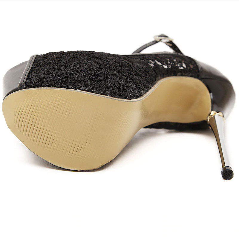 ★MoteruStyle !ウルトラハイヒール16ｃｍ高・レースピープトゥ・ベルトストラップバックル・プラットホーム6ｃｍ高・スティレット・エレガントなパンプス、結婚式・パーティ・二次会・クラブに！もちろん日常にも！