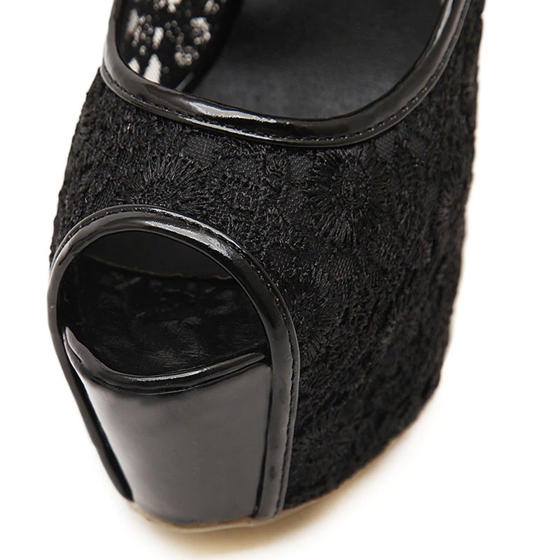 ★MoteruStyle !ウルトラハイヒール16ｃｍ高・レースピープトゥ・ベルトストラップバックル・プラットホーム6ｃｍ高・スティレット・エレガントなパンプス、結婚式・パーティ・二次会・クラブに！もちろん日常にも！