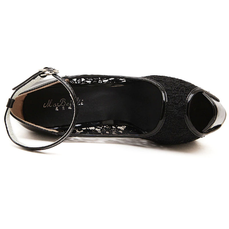 ★MoteruStyle !ウルトラハイヒール16ｃｍ高・レースピープトゥ・ベルトストラップバックル・プラットホーム6ｃｍ高・スティレット・エレガントなパンプス、結婚式・パーティ・二次会・クラブに！もちろん日常にも！